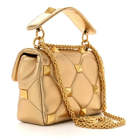 Valentino Garavani Gold Metallic Nappa Medium Roman Stud Rockstud Bag NEW - Picture 2 of 8
